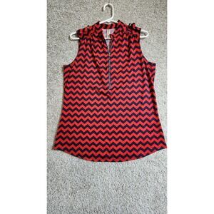 PerSeption Concept Red/Navy Blue Chevron Sleeveless 1/2 Zipper Blouse Size Large